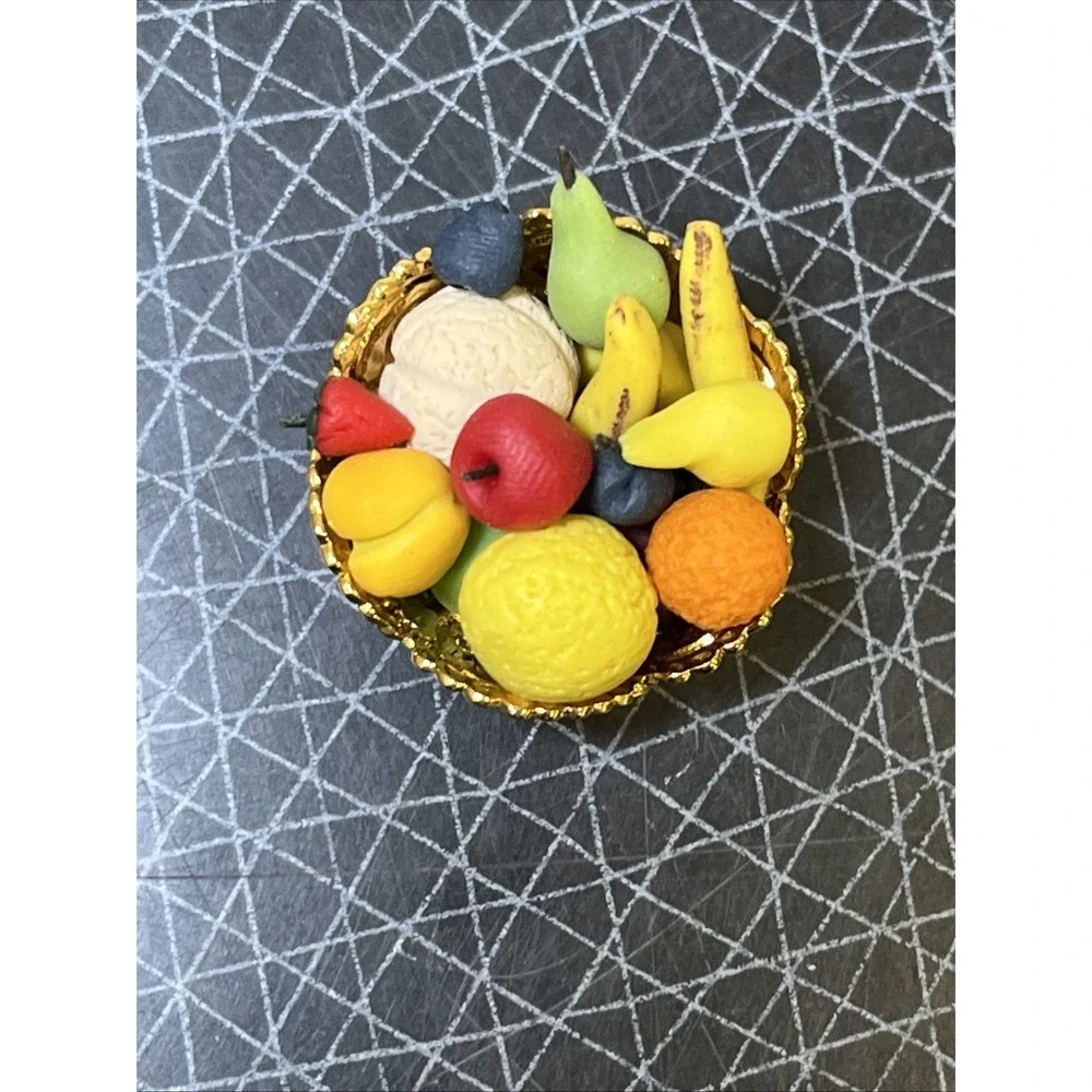 Vtg Artisan Dollhouse Miniature Vegetable Fruit Basket Market Food OOAK Realist